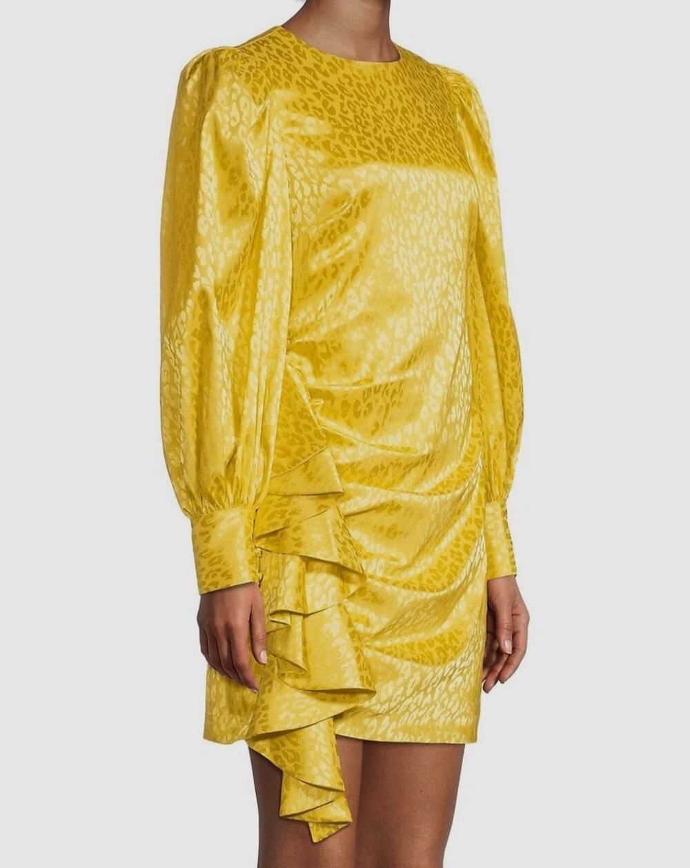 ONE33 Social Women's Yellow Leopard Jacquard Draped Mini Dress Size 0 $375 new
